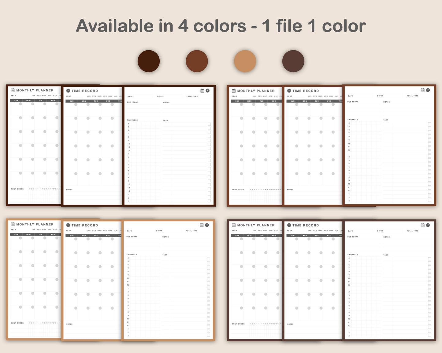 Digital 10 Minute Study Planner - Coffee Brown