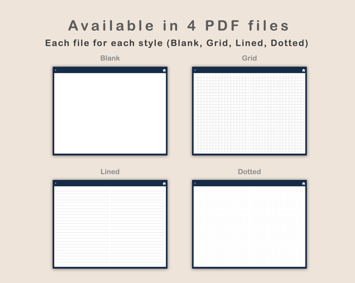 Digital Bullet Journal 200 Pages - Landscape - Blue