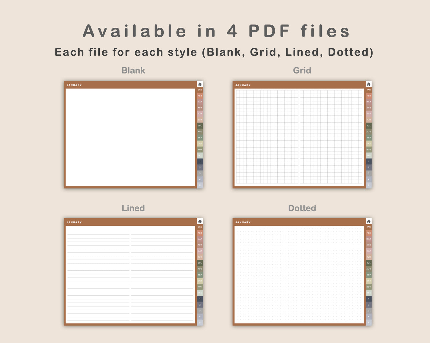 Digital Bullet Journal - 12 Months - Landscape - Neutral