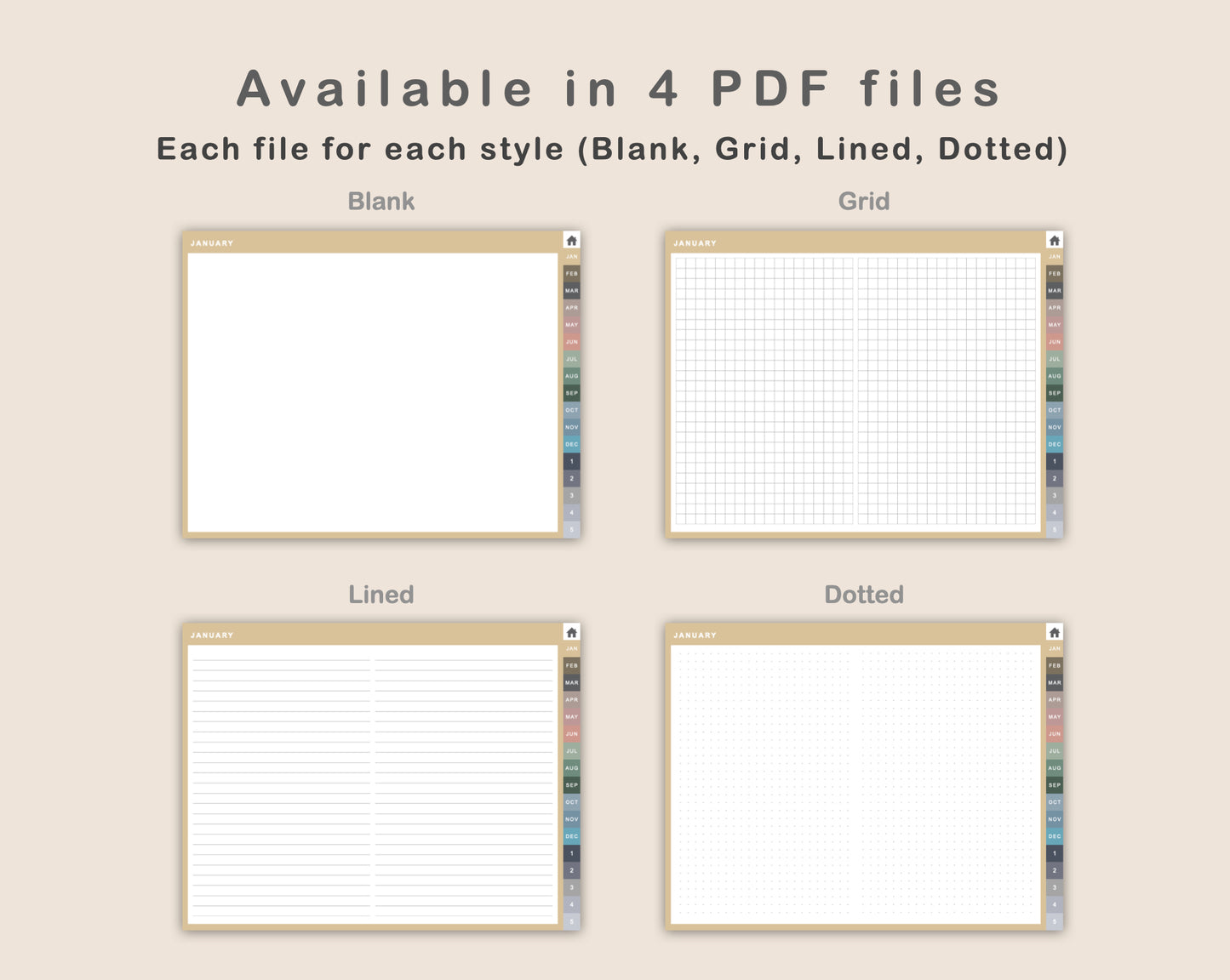 Digital Bullet Journal - 12 Months - Landscape - Muted