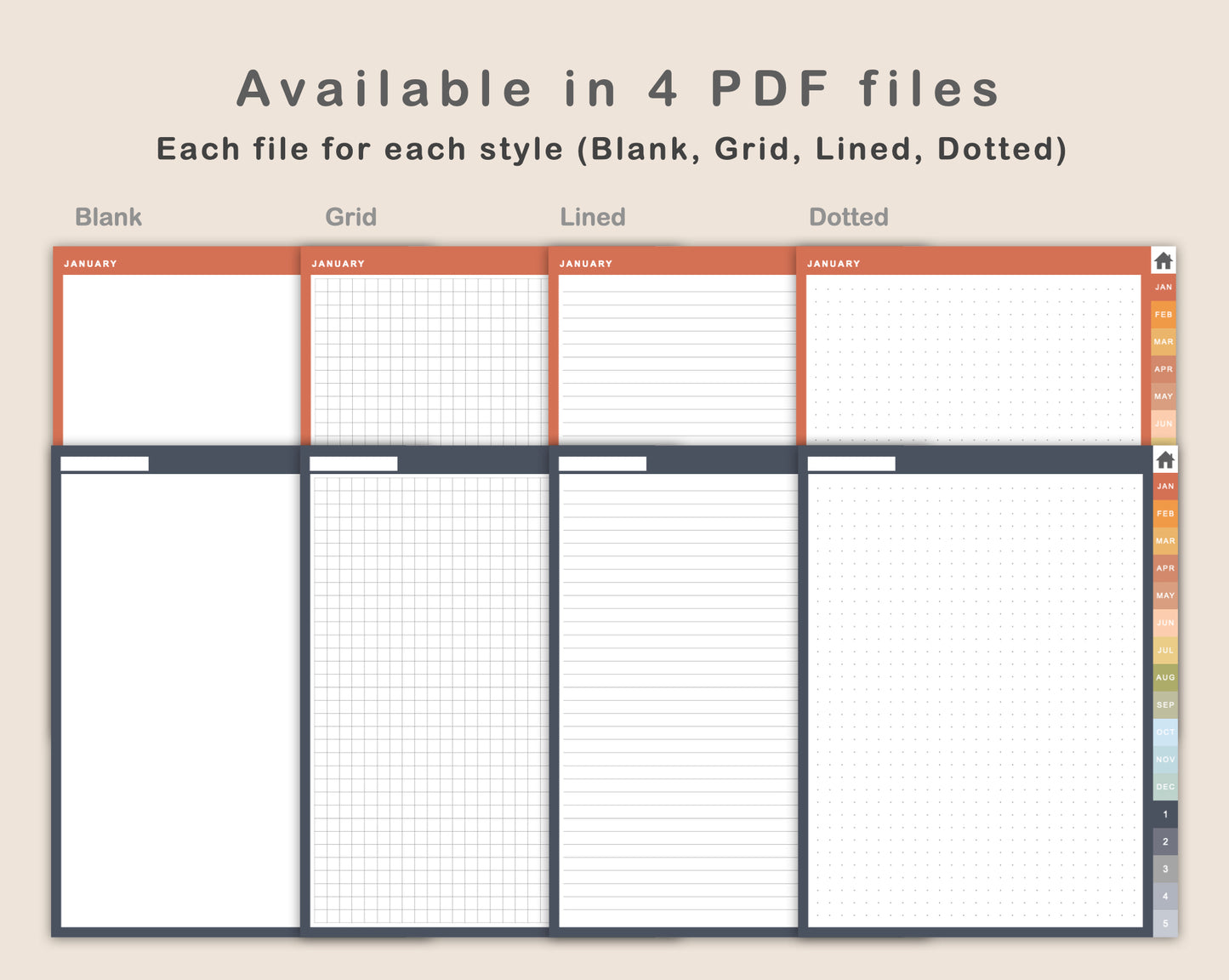 Digital Bullet Journal - 12 Months - Portrait - Autumn