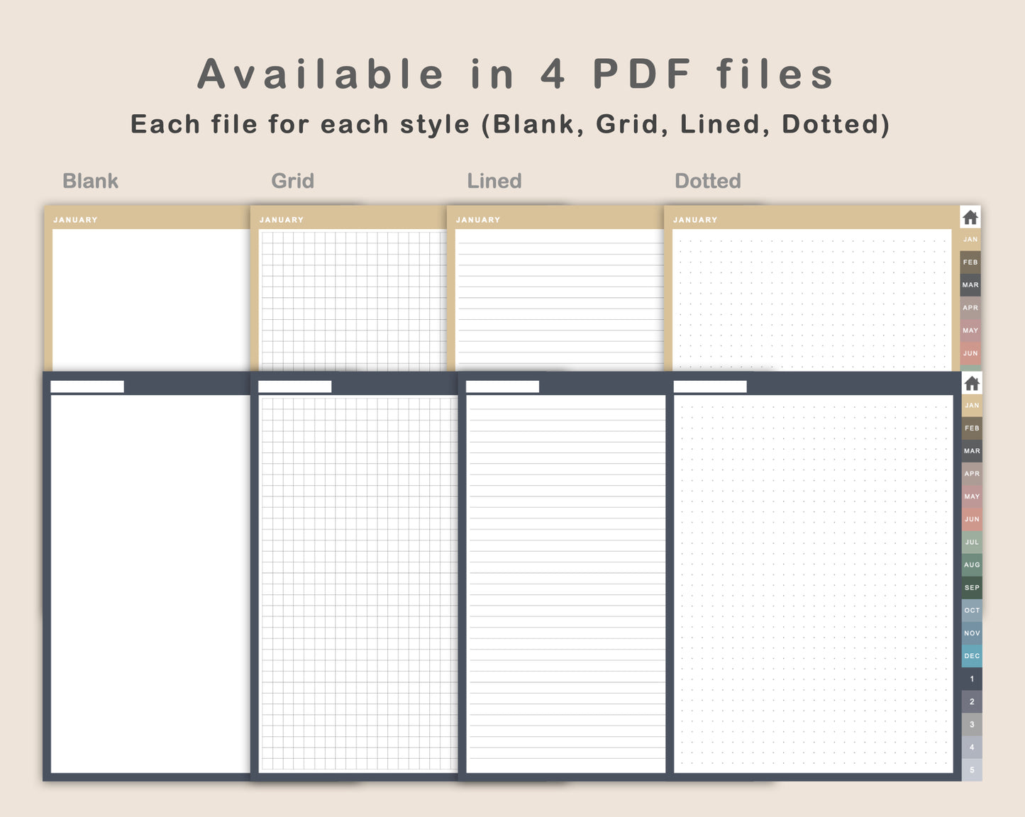 Digital Bullet Journal - 12 Months - Portrait - Muted