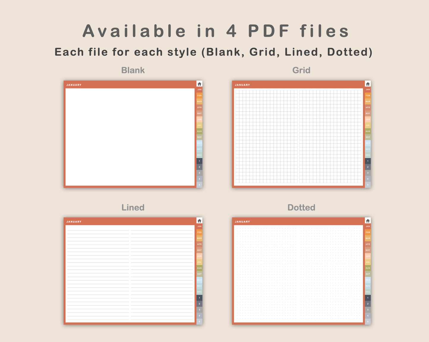 Digital Bullet Journal - 12 Months - Landscape - Autumn