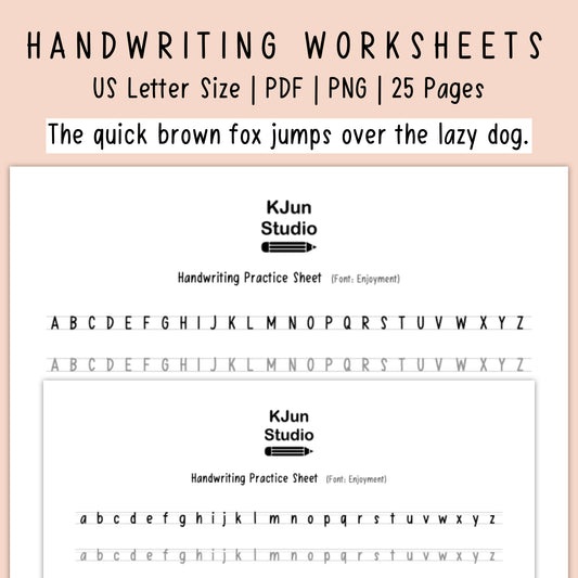 Handwriting Practice Sheets - Enjoyment Font