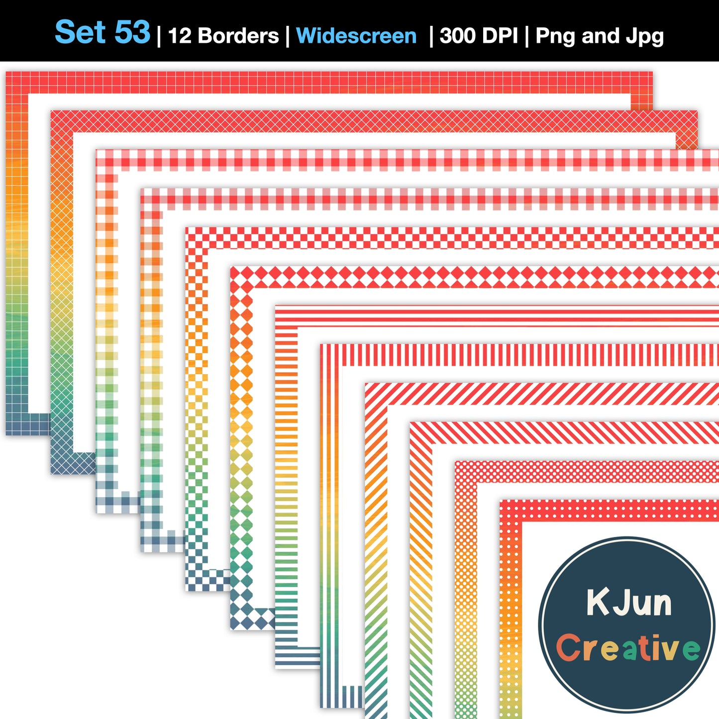 Widescreen Border Clipart Set 53 - Vintage Rainbow - Google Slides & PowerPoint