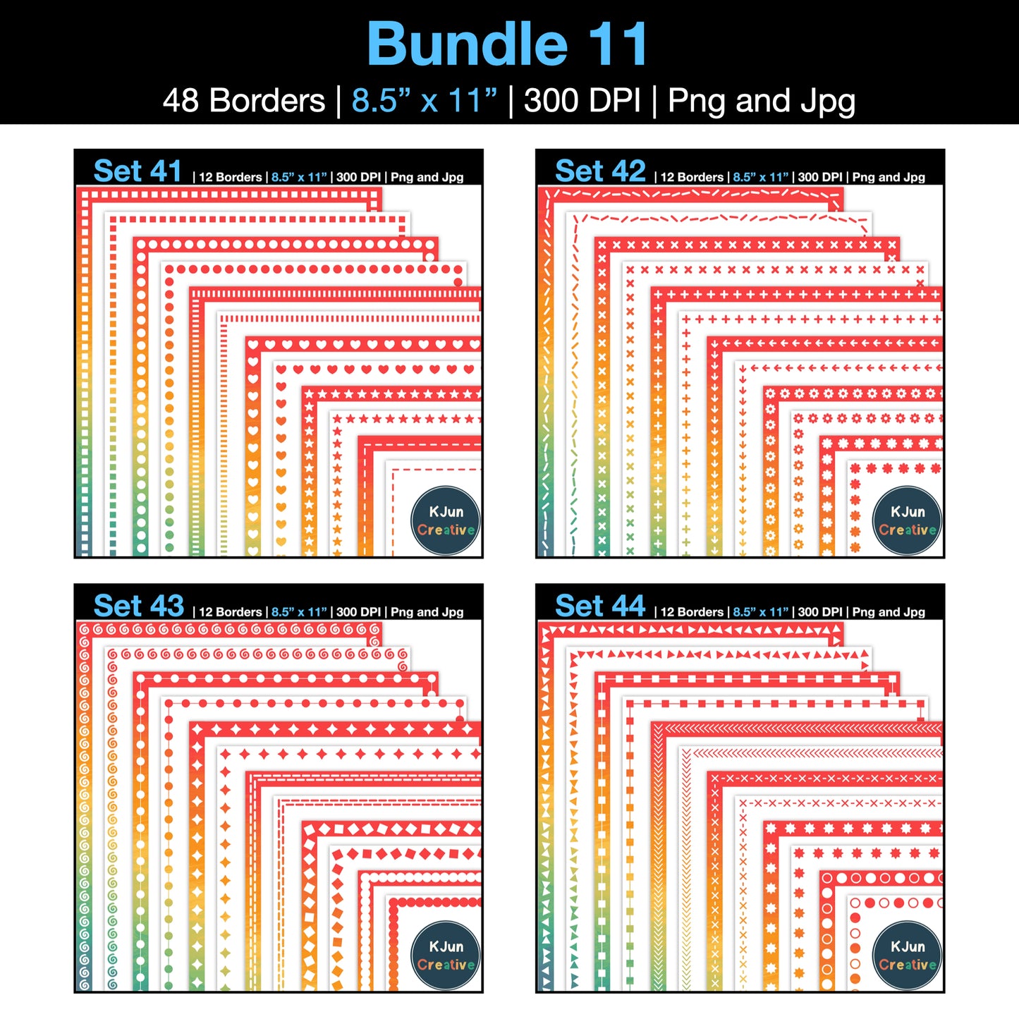 Border Clipart Bundle 11 - Vintage Rainbow - Page Borders and Frames