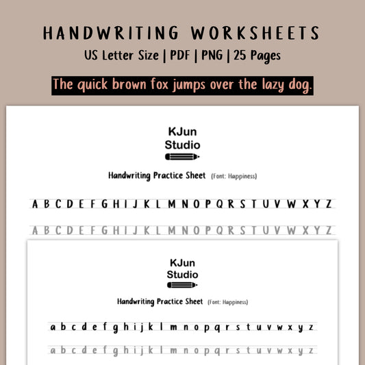 Handwriting Practice Sheets - Happiness Font