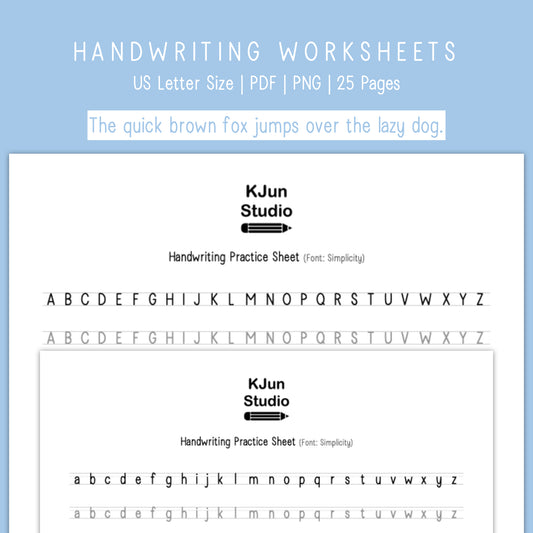 Handwriting Practice Sheets - Simplicity Font
