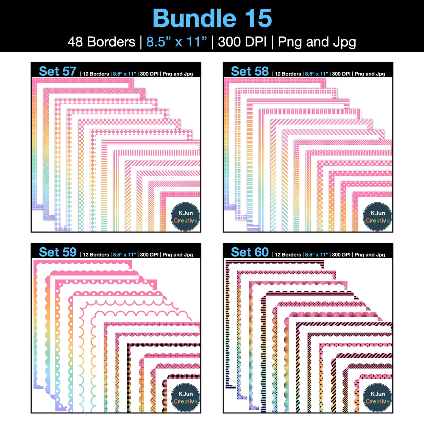 Border Clipart Bundle 15 - Pastel Rainbow - Page Borders and Frames