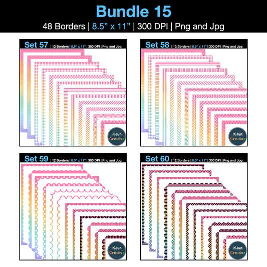Border Clipart Bundle 15 - Pastel Rainbow - Page Borders and Frames