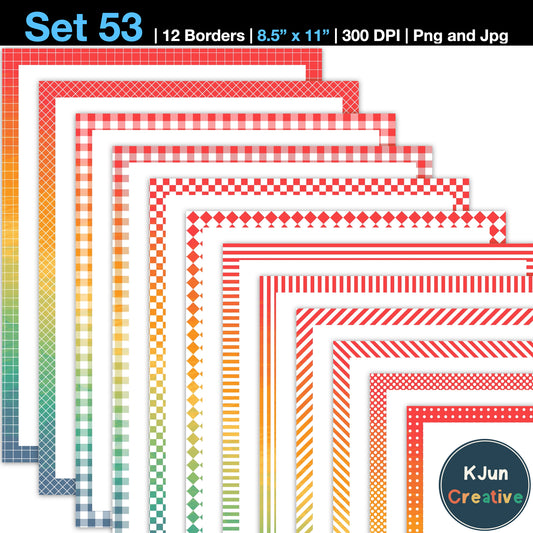 Border Clipart Set 53 - Vintage Rainbow - Page Borders and Frames