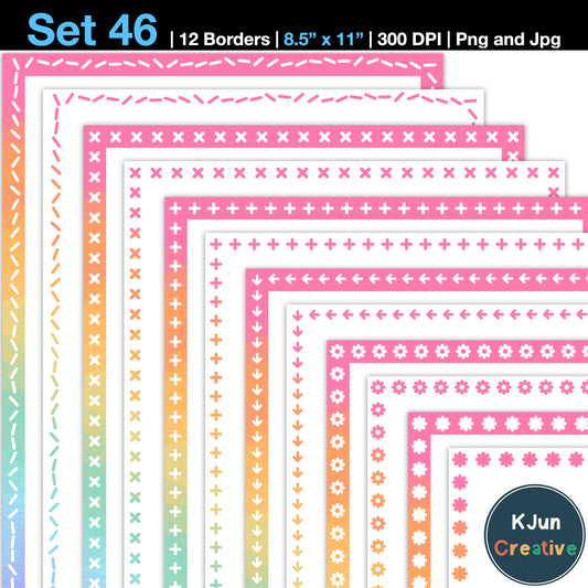 Border Clipart Set 46 - Pastel Rainbow - Page Borders and Frames