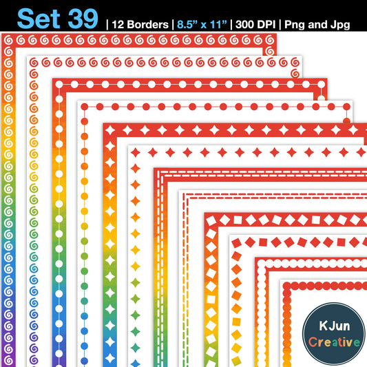 Border Clipart Set 39 - Rainbow - Page Borders and Frames