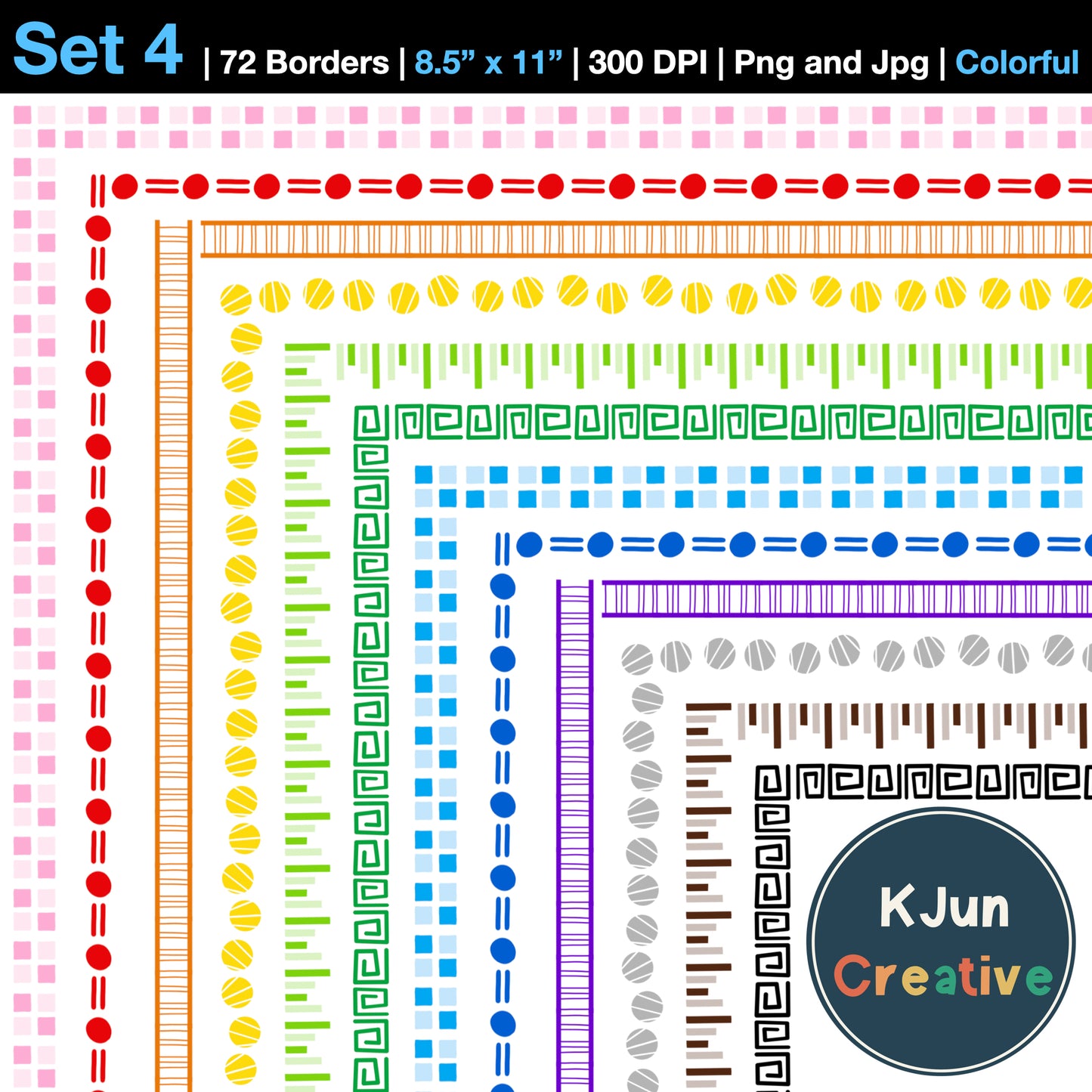Border Clipart Set 4 - Colorful - Page Borders and Frames