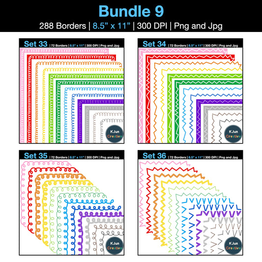Border Clipart Bundle 9 - Colorful Curly and Zigzag - Page Borders and Frames