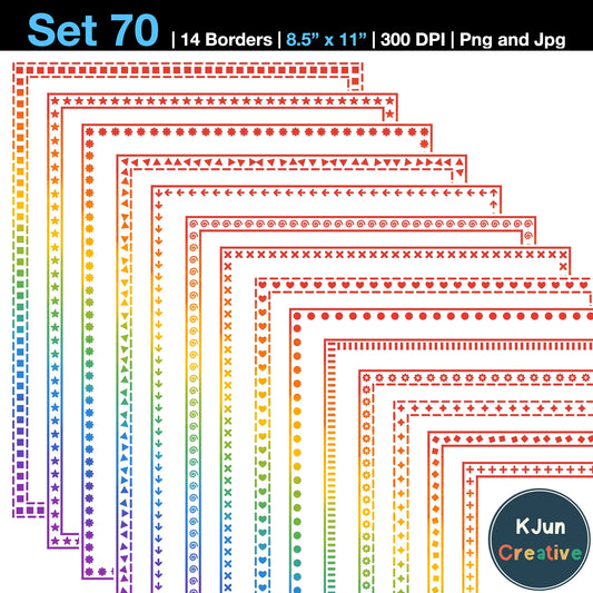 Border Clipart Set 70 - Rainbow - Page Borders and Frames