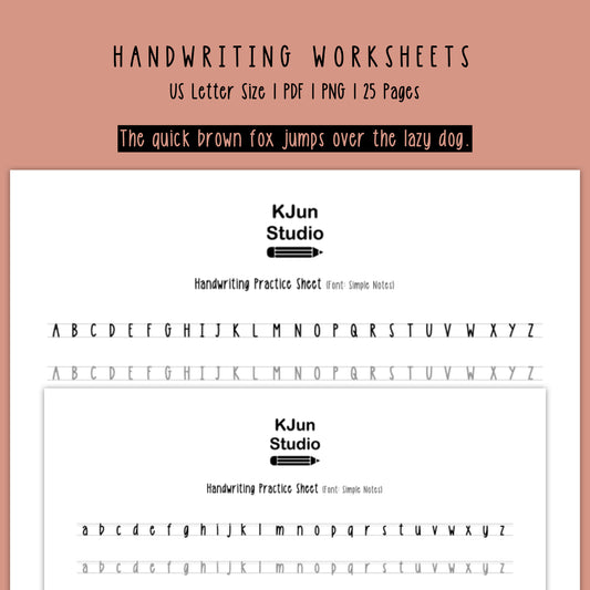Handwriting Practice Sheets - Simple Notes Font