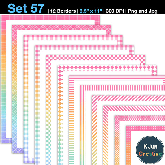 Border Clipart Set 57 - Pastel Rainbow - Page Borders and Frames