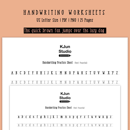 Handwriting Practice Sheets - Peaceful Font
