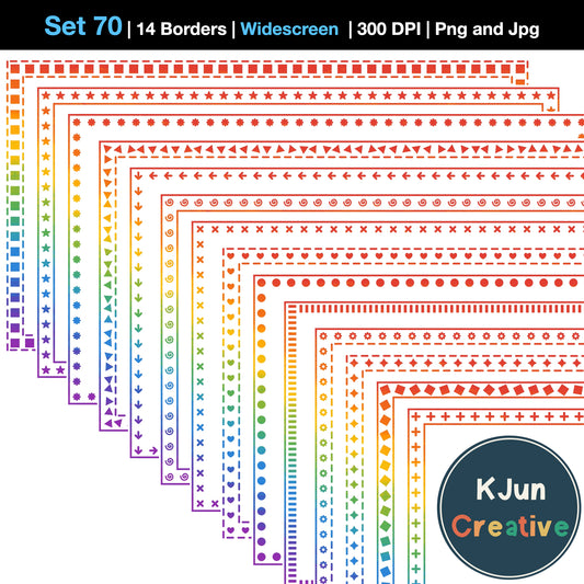 Widescreen Border Clipart Set 70 - Rainbow - Google Slides & PowerPoint