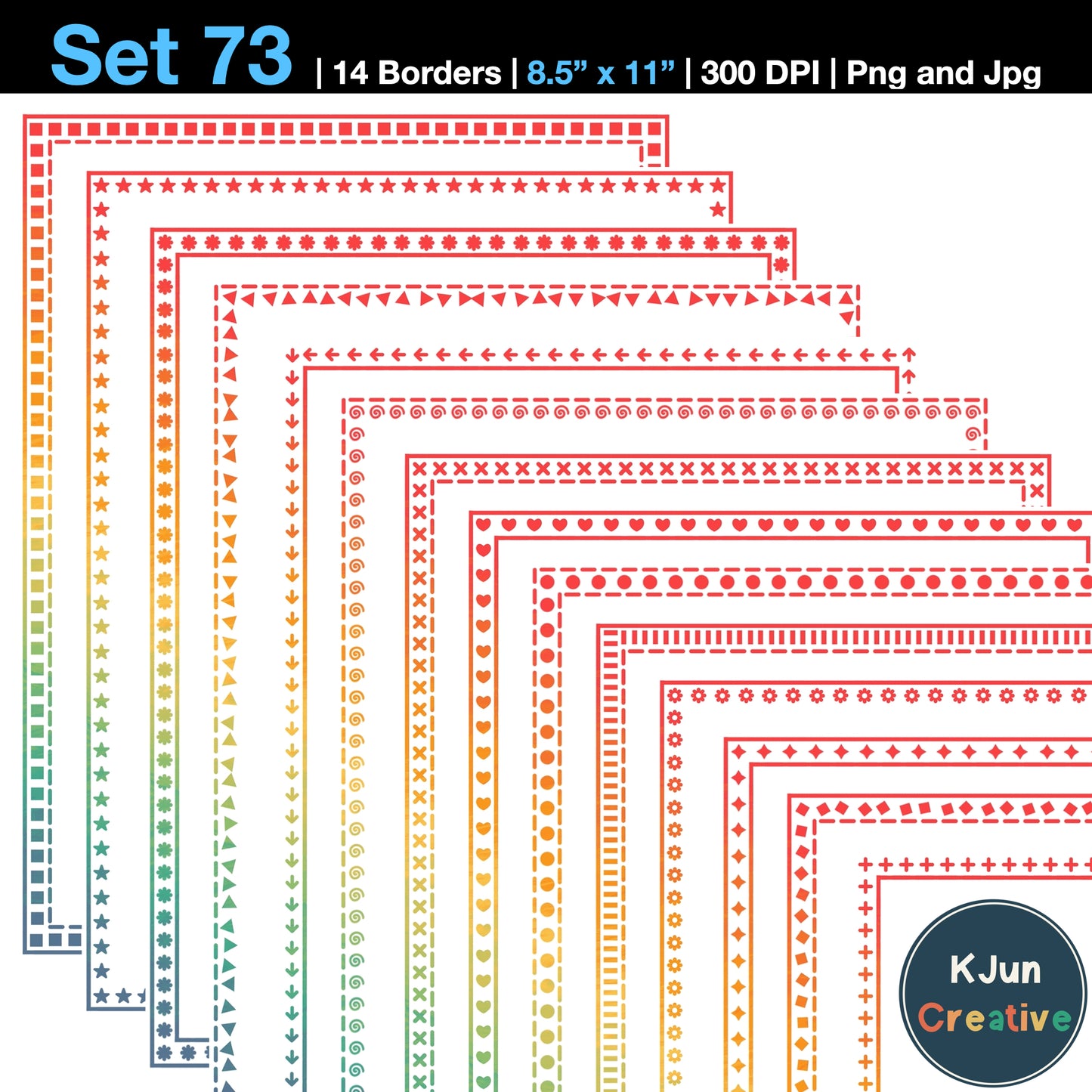 Border Clipart Set 73 - Vintage Rainbow - Page Borders and Frames