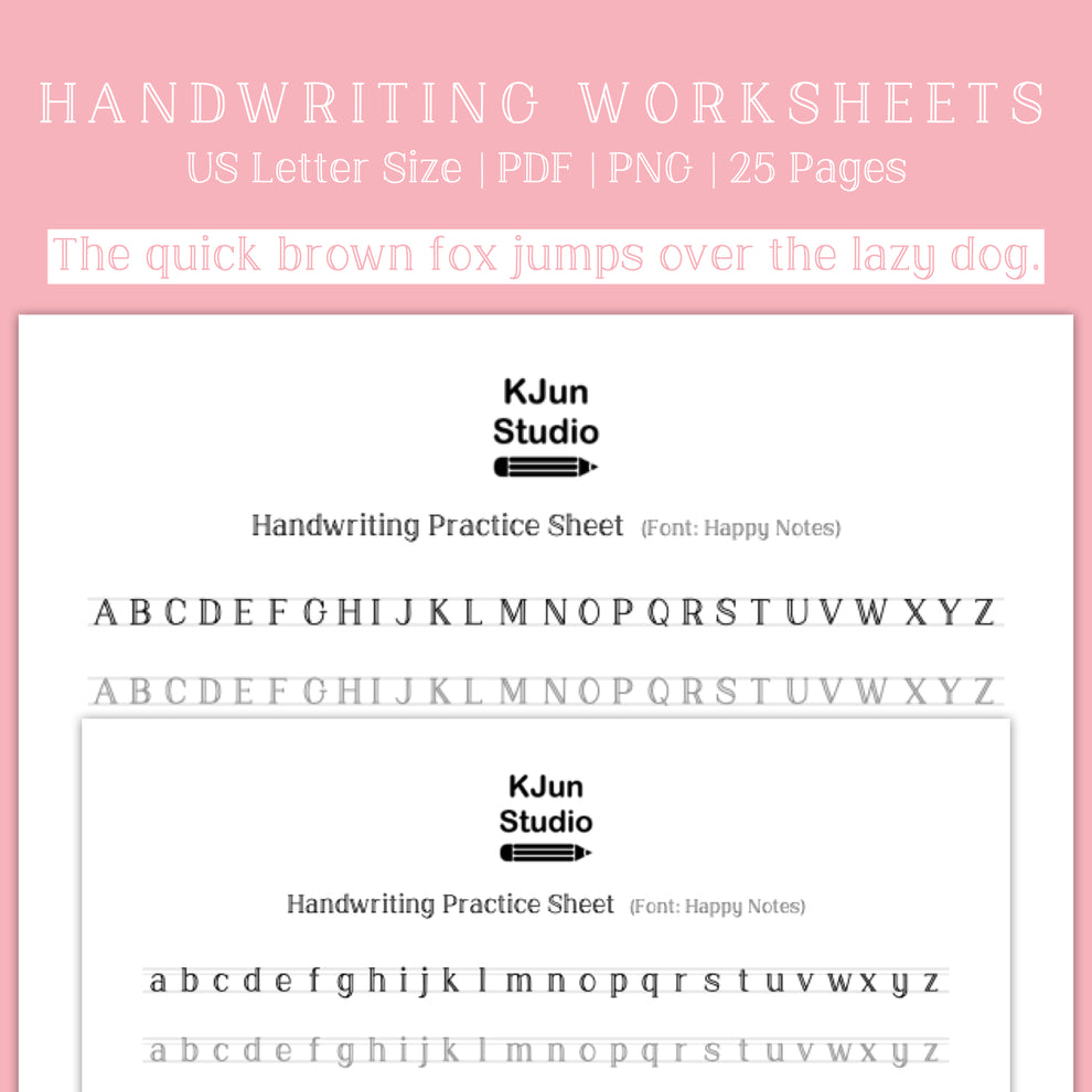 Hand Writing Practice Note Klong Handwriting Practice Sheets - Happy Notes Font – kjunstudio