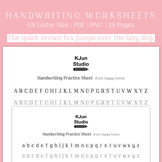 Handwriting Practice Sheets - Happy Notes Font