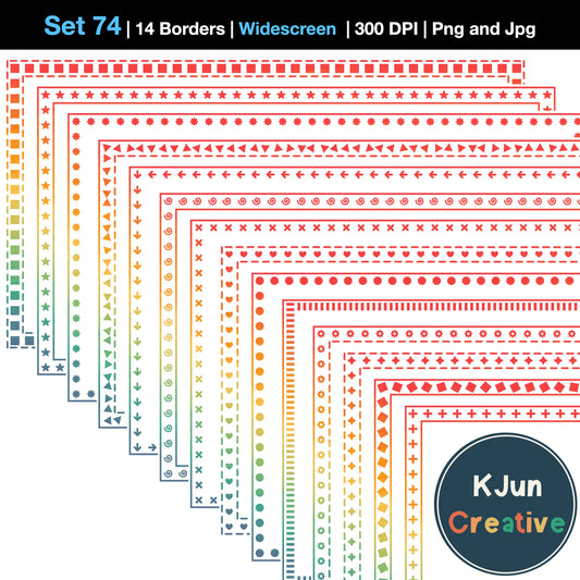 Widescreen Border Clipart Set 74 - Vintage Rainbow - Google Slides & PowerPoint