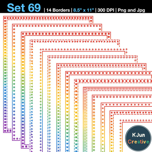 Border Clipart Set 69 - Rainbow - Page Borders and Frames