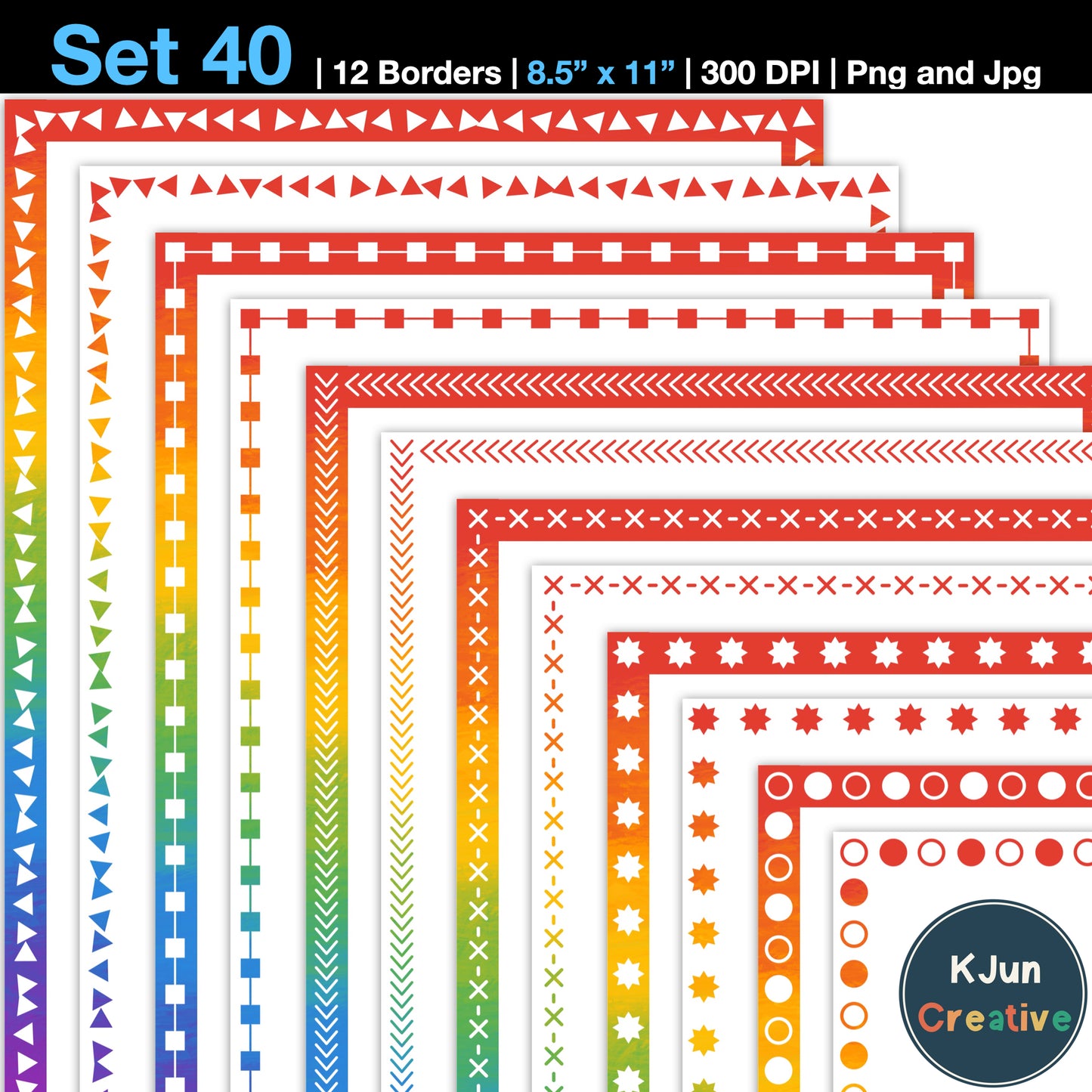 Border Clipart Set 40 - Rainbow - Page Borders and Frames