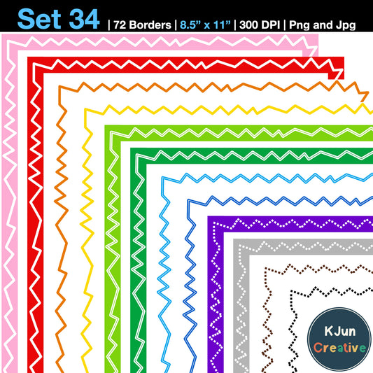 Border Clipart Set 34 - Colorful Zigzag - Page Borders and Frames