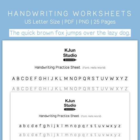 Handwriting Practice Sheets - Hello World Font