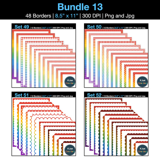 Border Clipart Bundle 13 - Rainbow - Page Borders and Frames