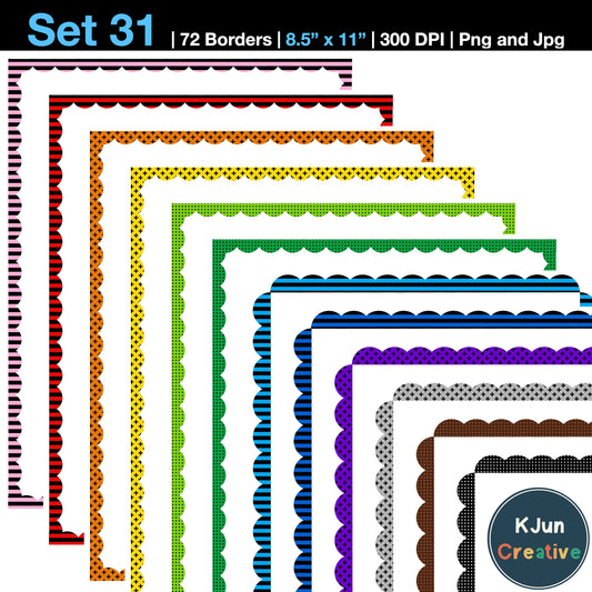Border Clipart Set 31 - Colorful Scallop - Page Borders and Frames