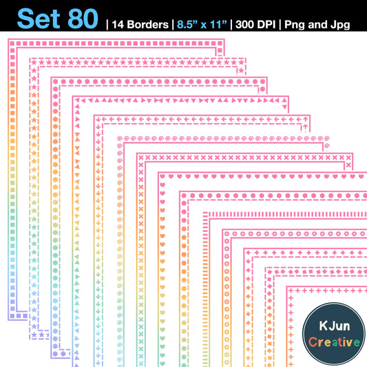 Border Clipart Set 80 - Pastel Rainbow - Page Borders and Frames