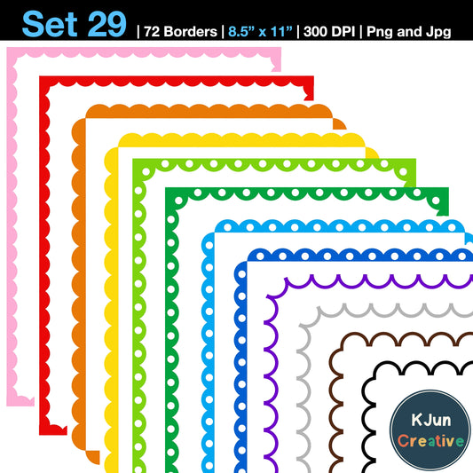 Border Clipart Set 29 - Colorful Scallop - Page Borders and Frames