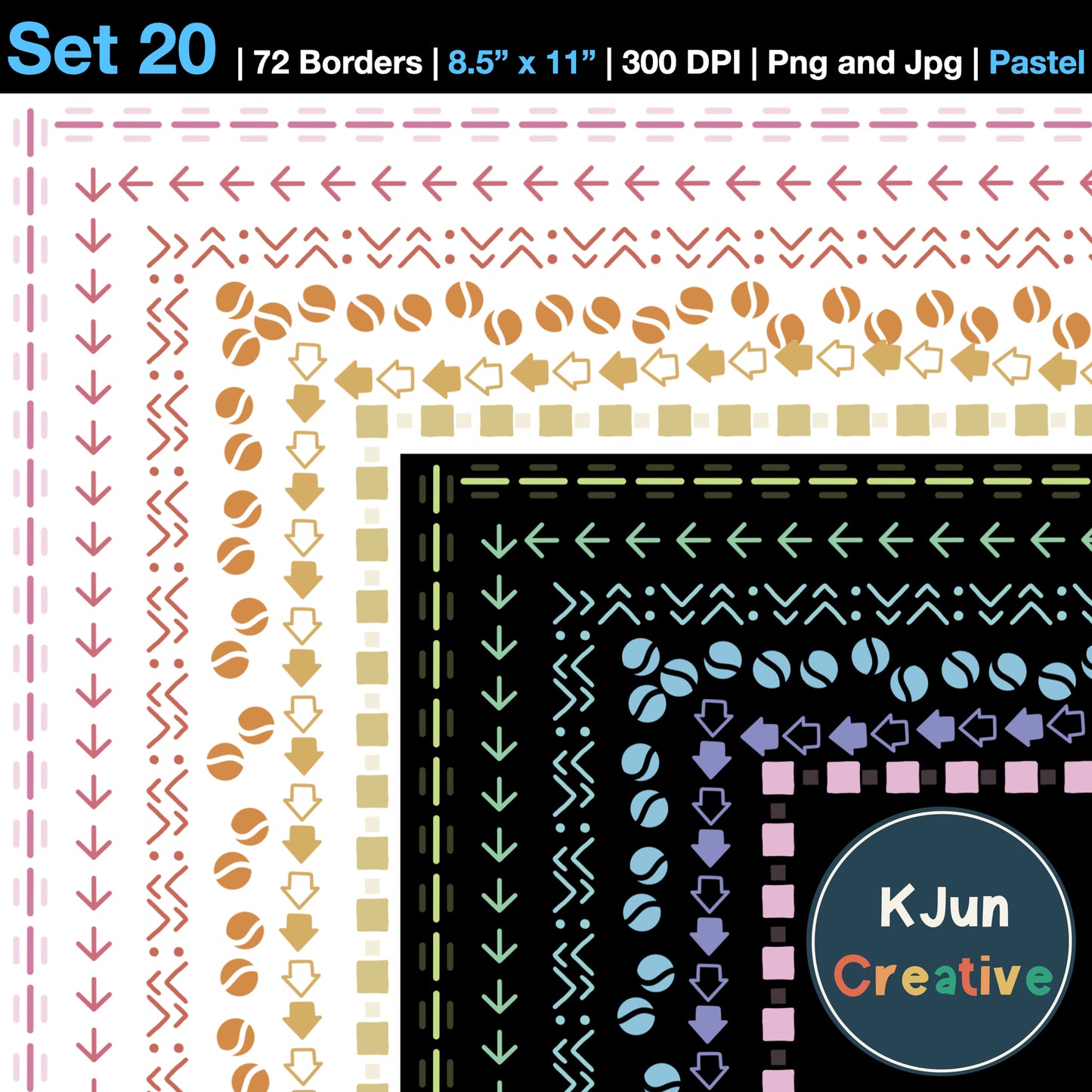 Border Clipart Set 20 - Pastel - Page Borders and Frames