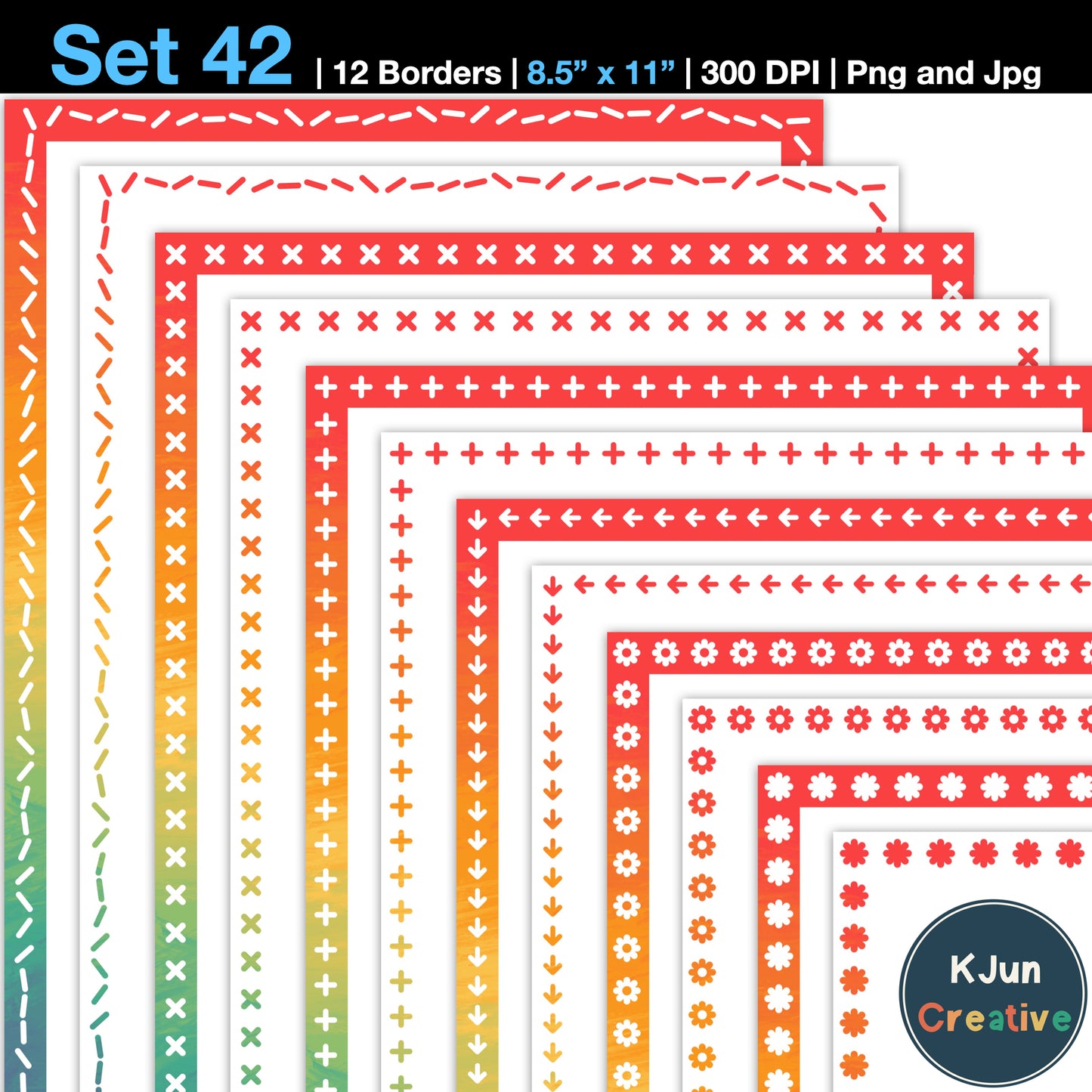 Border Clipart Set 42 - Vintage Rainbow - Page Borders and Frames