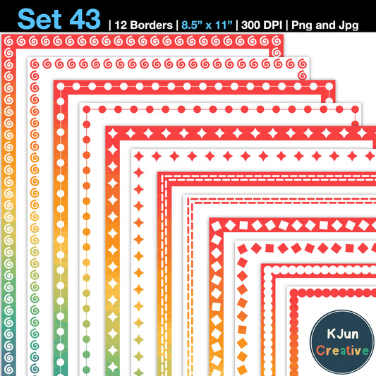 Border Clipart Set 43 - Vintage Rainbow - Page Borders and Frames