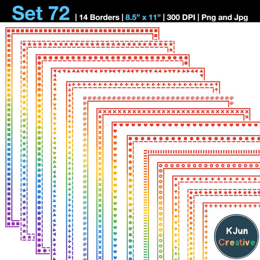 Border Clipart Set 72 - Rainbow - Page Borders and Frames