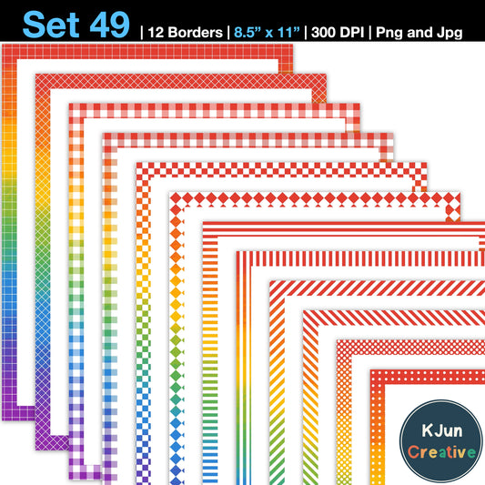 Border Clipart Set 49 - Rainbow - Page Borders and Frames