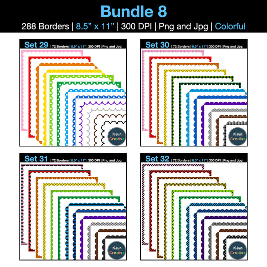 Border Clipart Bundle 8 - Colorful Scallop - Page Borders and Frames
