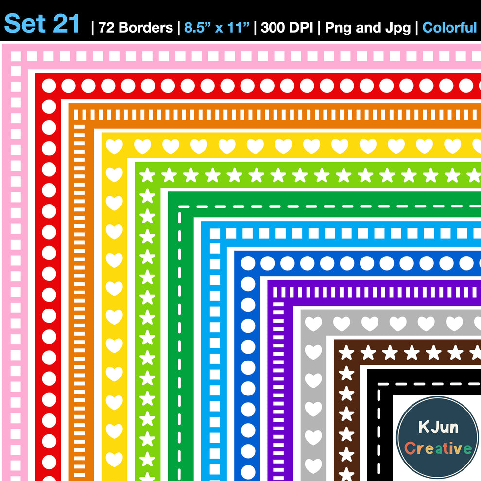 Border Clipart Set 21 - Colorful - Page Borders and Frames – kjunstudio