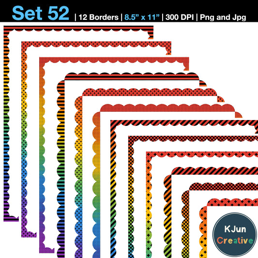 Border Clipart Set 52 - Rainbow Scallop - Page Borders and Frames
