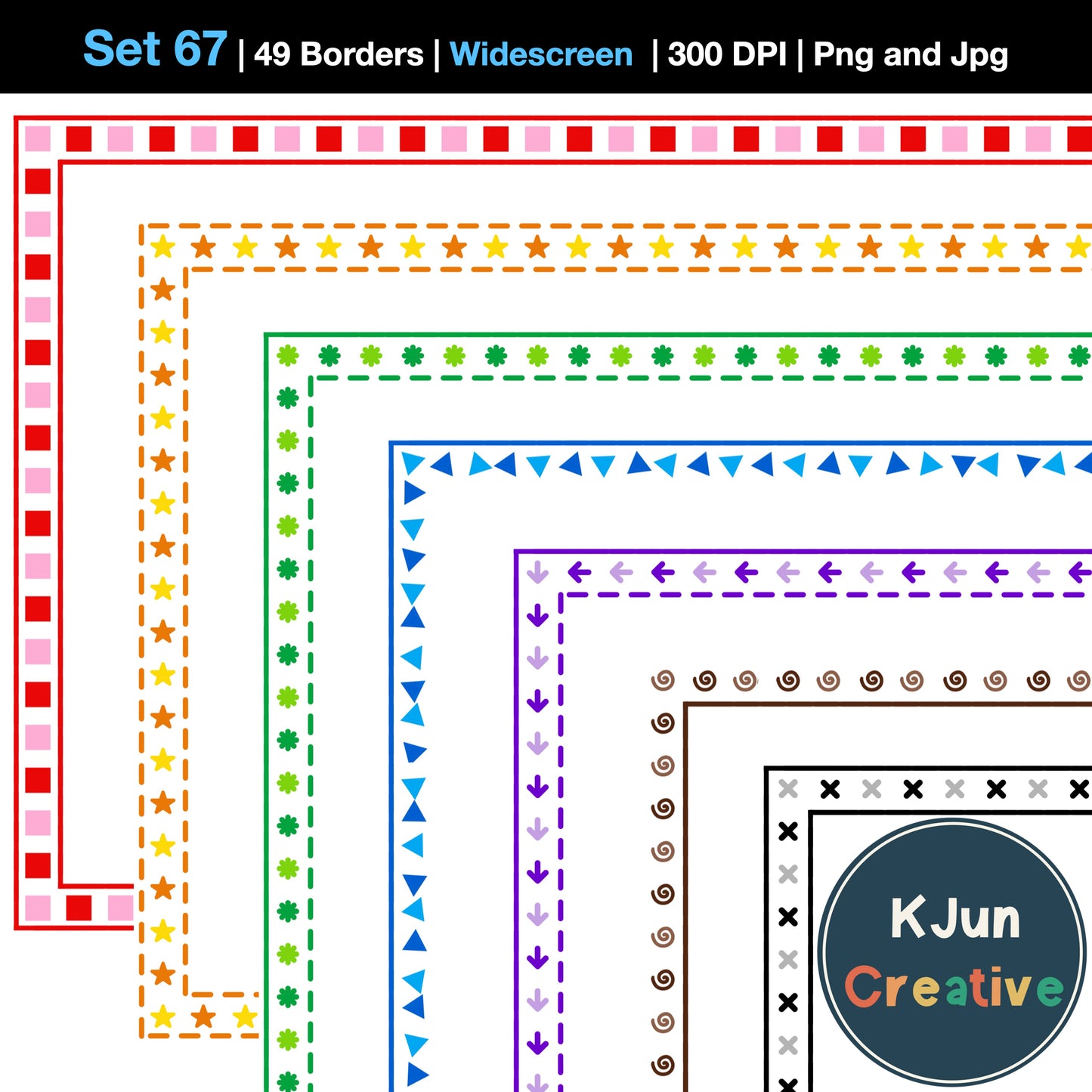 Widescreen Border Clipart Set 67 - Colorful - Google Slides and PowerPoint