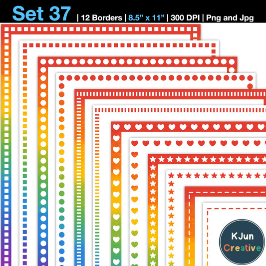 Border Clipart Set 37 - Rainbow - Page Borders and Frames