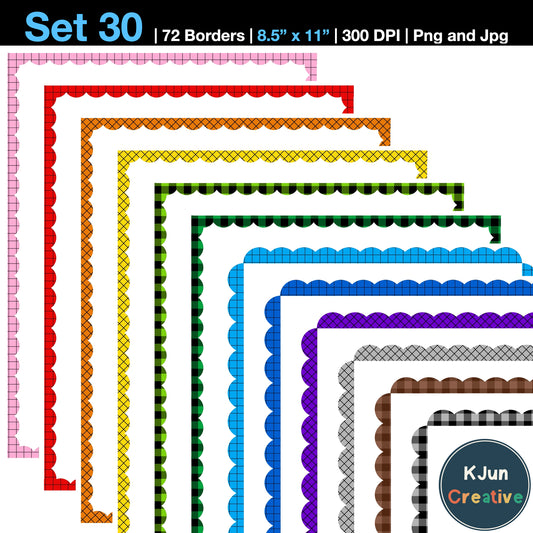 Border Clipart Set 30 - Colorful Scallop - Page Borders and Frames