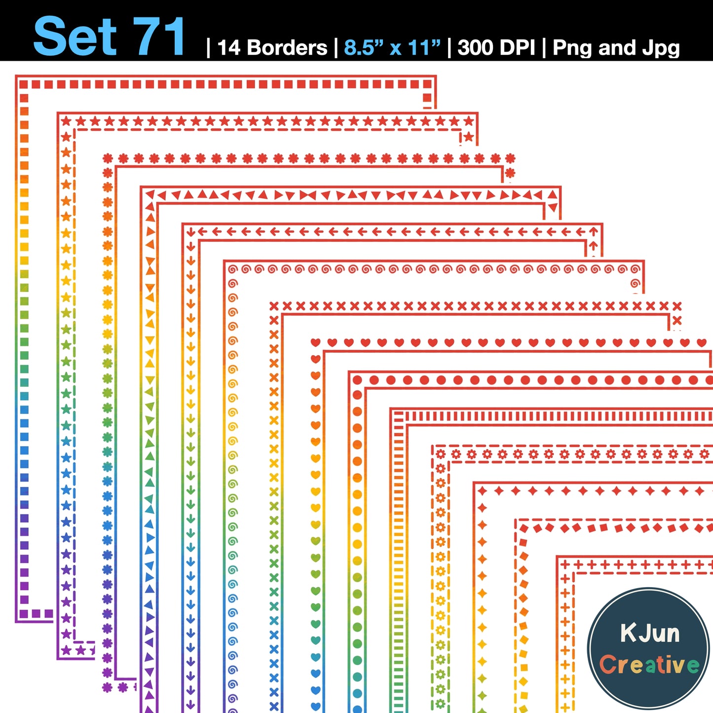 Border Clipart Set 71 - Rainbow - Page Borders and Frames