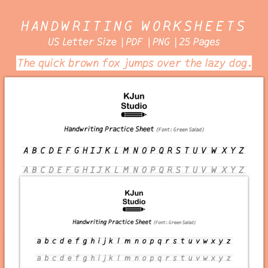 Handwriting Practice Sheets - Green Salad Font