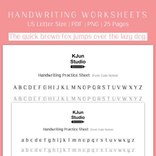 Handwriting Practice Sheets - Cute Notes Font
